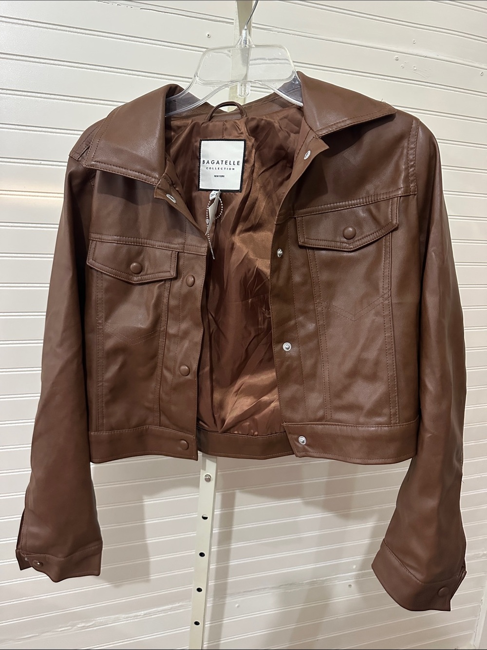 bagatelle Brown Faux Leather Button-Front Jacket S